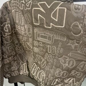 Pelle Pelle Brown Leather Embroidered Bomber Jacket by VINTAGE